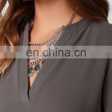 Plus Size Colorful Women Sexy V-neck Chiffon Blouse &Tops 2016 Women Apparel photo-6