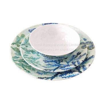 New design dinner set ocean seahorse starfish decal seafood plates and bowl set italian dinnerware sets