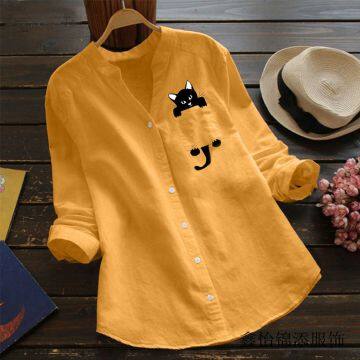 Hot style ladies shirts loose print casual shirts