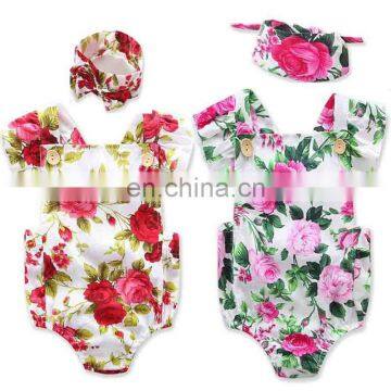 Baby Girl Romper headband Set Toddler flower print bodysuit Summer Clothes for 0-2T