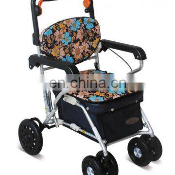 aluminium alloy folding elderly high wheeled 160kg armrest cheap shopping compact folding walker for cerebalsy with seat