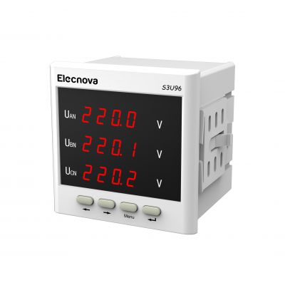 S3U96 96*96mm 3 phase digital LED ac voltmeter rs485