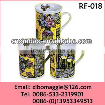 U Shape Personalized Ceramic Daily Used Milk Cups with Custom Print for Tableware