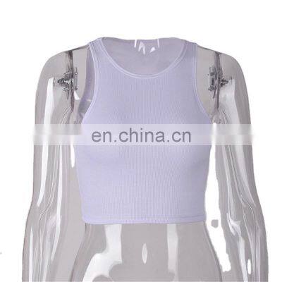 Summer Slim Render Short Top Sexy Women Sleeveless O Croptops Tank Tops Solid Black/White Crop Vest Tops Wholesale