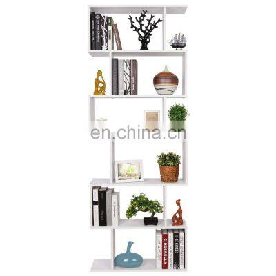 Wood Bookcase 6 Tier Shelves S Shape Bookshelf Free Standing Shelving Storage Display photo-2