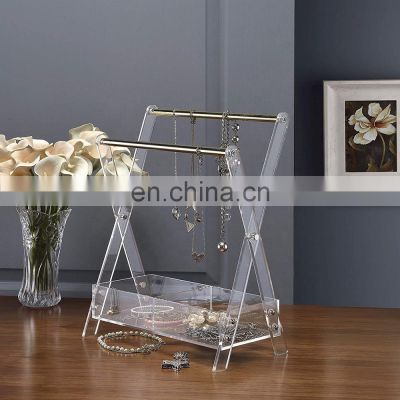 Foldable X Shape Acrylic jewelry display rack for home jewelry display storage rack