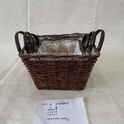 Panier en vannerie personnalisé en saule naturel rond avec anse de rangement photo-2