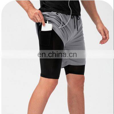 Custom Logo Quick Dry Sports Shorts Workout Running Two In One Training Gym Shorts With Pockets Short Pants For Men