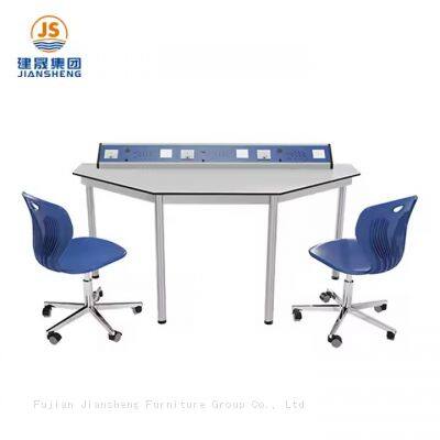 JS Custom Primary School Student Trapezoid Table And Activity Desk Collaboration Desk for Student photo-5