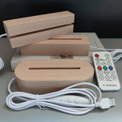 Newest Square Wooden Led Acrylic Night Light Base Led Lights Base 3d Lamp Base Round Oval Stand With Remote Control Lamps photo-2