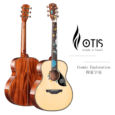 Chinese Factory Custom OTIS 36inch Cosmic Exploration All Solid Acoustic Guitar (SITKA Spruce Top, African Mahogany) w/ Abalone Shell Soundhole Inlay