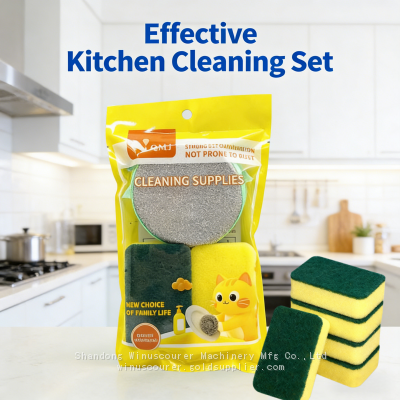 Kitchen Microfiber Cleaning Cloth Set Towel and Sponge OEM Restaurant Supply Kitchen Cleaning Tools for Dish Usage photo-2