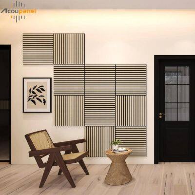 Modern Soundproof Acoustic Wall Panels MDF Wood Slatted 90% Noise Reduction Eco-Friendly SSize 600x600mm photo-3