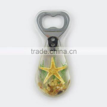 2016 new starfish resin promotional custom plastic beer funny metal bottle opener