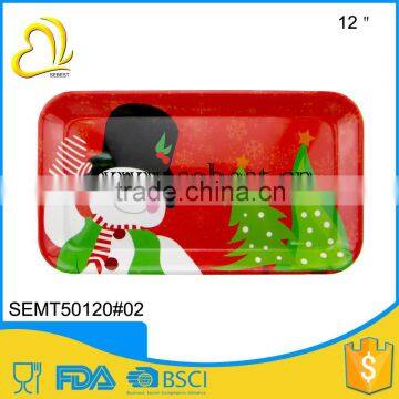 novelty 12" square X-Mas print melamine trays