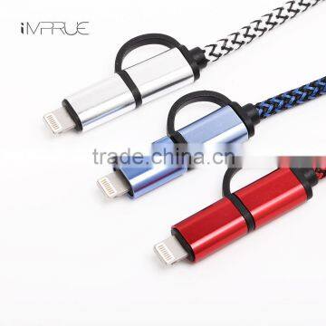 2 in 1 USB Fast Charger Cable Data Sync with Nylon Braided aluminum for iPhone/iPad/for Samsung