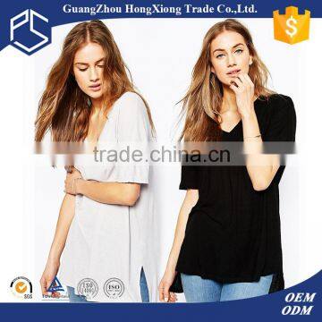 Wholesale reasoable price high quality balck 100% ctton v neck t shirt