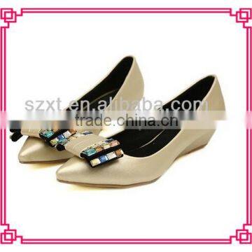 Elegent women wedge heel pointed toe colorful jewels acylic ladies dress shoe