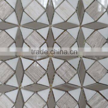 Diamond Pattern Marble Mosaic Tiles ( Athen White+Oak White+Pure White Marble) photo-2