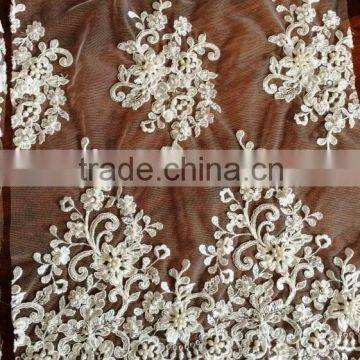 HOT ! 2015 NEW design white bridal lace fabric with beading