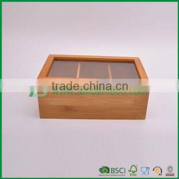 FB4-1020 Bamboo Tea Storage Box,3 Equally Divided Compartments FUBOO