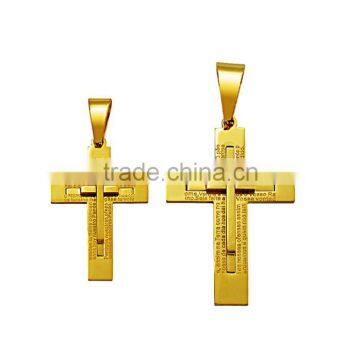 Factory Wholesale Double Layer Big and Small Stainless Steel Gold Cross Necklace Pendant photo-2