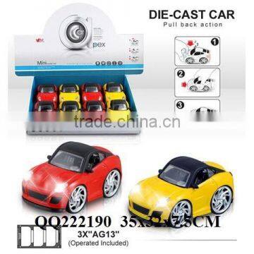 1:28 8pcs ALU Pull Back Car With Light &Music Include 3*AG13 Batteries,toys Car for Kids