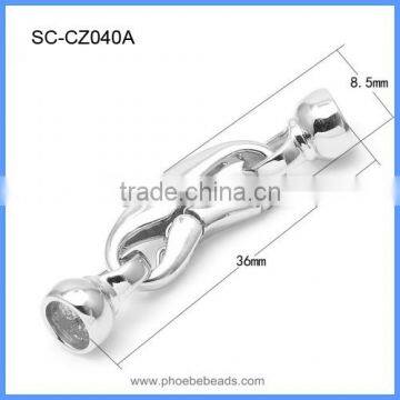 Wholesale White Rhodium Plated 925 Sterling Silver Lobster Spring Clasp With End Cap For Pearl Jewelry SC-CZ040 photo-2