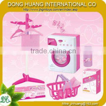 Kids electric musical washing machine with hanger,basket,pink color washing machine play set