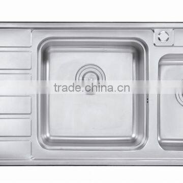 Middle East Double Bowl Stainless Steel Kitchen Sink With Drainboard photo-2