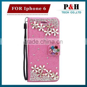 China Supplier Hot New Leather Cell Phone Flip Pouch Cover For iPhone,For iPhone 6 Bling Wallet Case