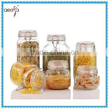 Wholesale Health Food Square Clear Glass Storage Jar With Clip Glass Lid