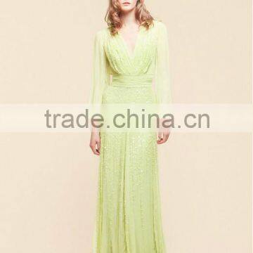 Vintage Green Long Sleeve Muslim Evening Dress(EVFA-1142)