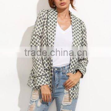 SheIn Women Ladies Fashion Clothing Black And White Lapel Long Sleeve Blazer Designs photo-2