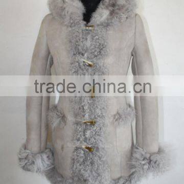 2016 Winter Warm Mongolian Lamb Fur Long Coat Dyed Grey Color