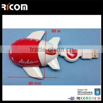 Mini 3D AIRPLANE Optical Mouse at 800/1000 DPI,aircraft mouse mini design