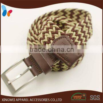 braided woven belt with shinny silver buckle for man