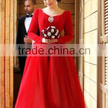 (MY2857) MARRY YOU Organza Bridal Red Wedding Dresses With Sleeves 2016