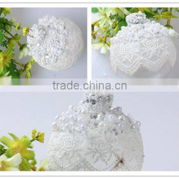 2015 China Hand Made Wholesale Christmas Tree White Lace Edge Balls ,christmas Ball Decoration/ornament With Aluminium Cap photo-2