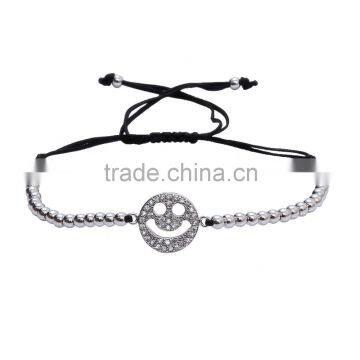 High Quality Silver Copper Bead Bracelets With Silver Smile Charm Tassel Bangle Bracelet photo-2