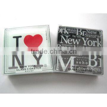 New desigh toughened glass coasters with romantic letters