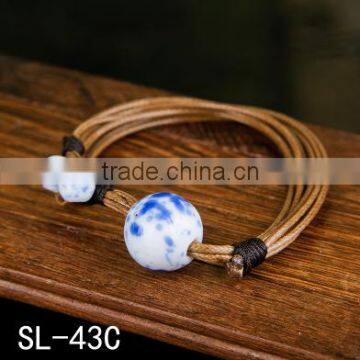 new summer cord braided porcelain flower charm bracelet
