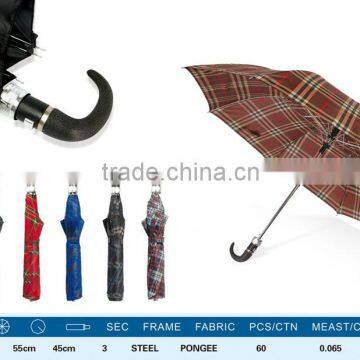 Classic Chequer Pattern Plastic J Handle Portable Rain Umbrella