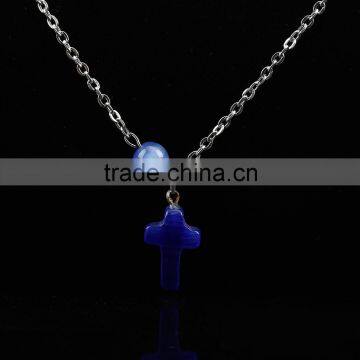 DIY Design Praying Necklace Natural Stone Cross Stone Beads Pendant Necklace Choker For Easter