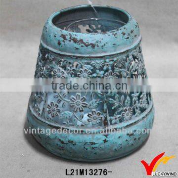 rustic green finish floral metal tea light candle holder