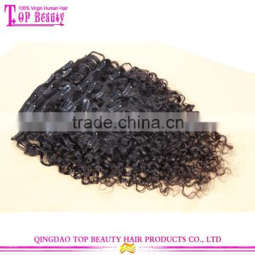 Qingdao top quality loose curly virgin malaysian clip in human hair extensions