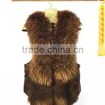 god sex girl leather with brown raccoon fur vest