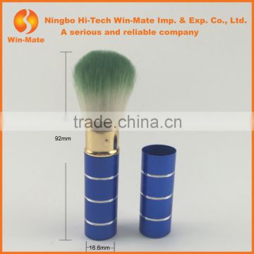 Private label charming blue aluminum ferrule retractable makeup brush with custom logo