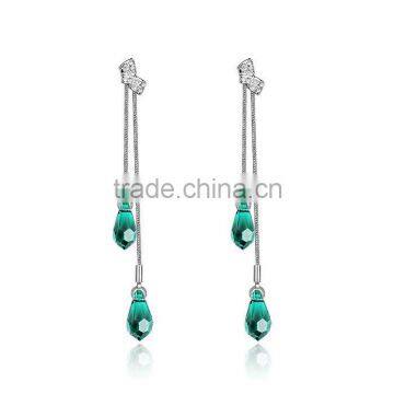 Authentic Austrian Green Crystal 18k White Gold Plated Tender Love Drop Earrings