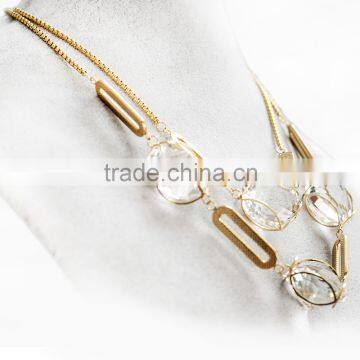 Trendy stainless steel double layer big crystal gold chunky necklace